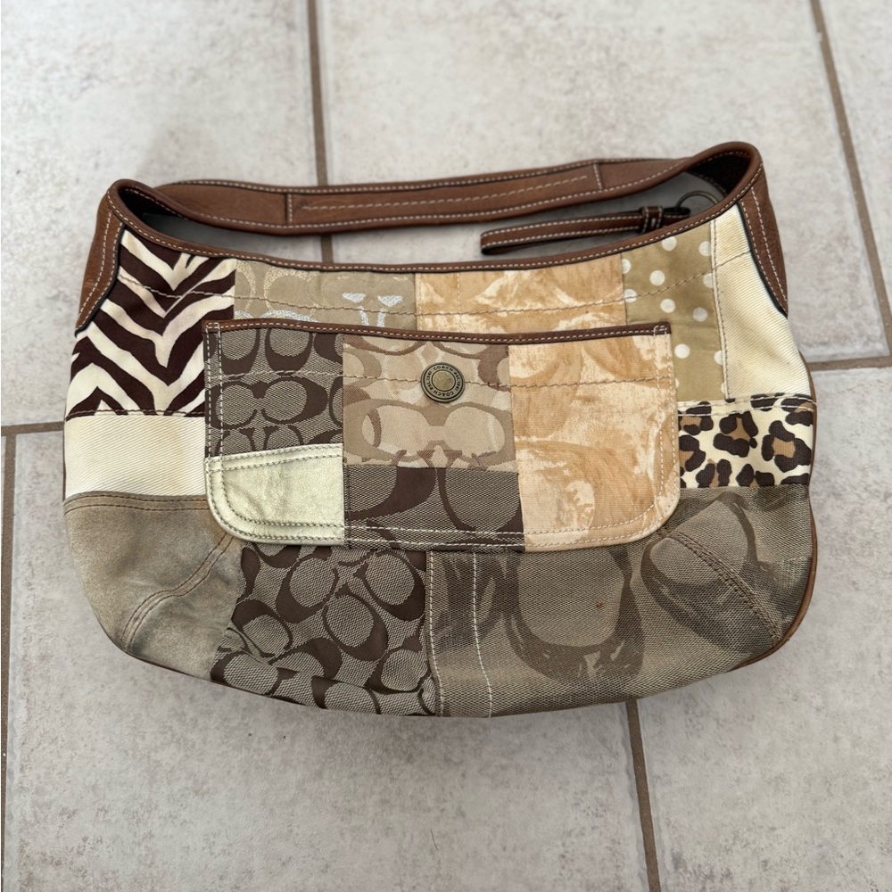 Coach Patchwork Shoulder Bag - Brown and Cream